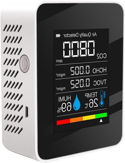 Luchtkwaliteitsmonitor - Luchtmeter Detector - Binnenlucht Meten - 5-in-1 Functie - 70x90x35 mm - Wit