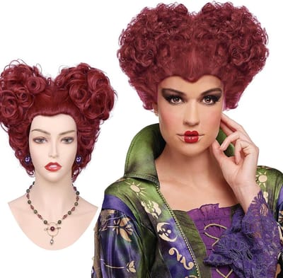 Rode Korte Krullende Halloween Kostuum Perücke voor Vrouwen - Cosplay, Feest, Hartvormige Look