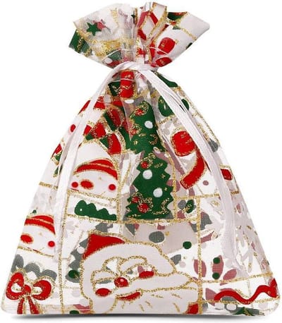 Kerst zakjes Organza - 26 x 35 cm - 5 stuk - Kerstman Kerstboom Sneeuwpop - Kerstverpakking Kerstdecoratie Kerstversiering