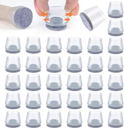 Stoelpootbeschermers 25-27 mm - Ronde Transparante Siliconen Doppen met Vilten Pads (16 Stuks) voor Hardhouten Vloeren