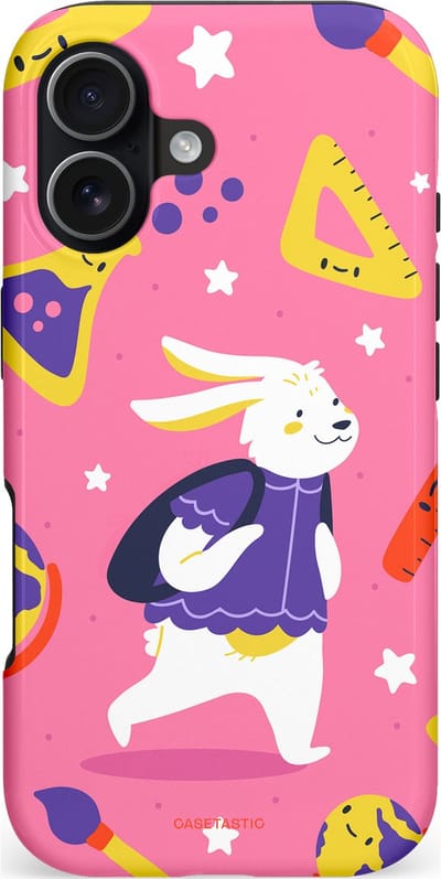 Casetastic hoesje geschikt voor Apple iPhone 17 - MagSafe - Dubbellaagse bescherming - Slimme konijnensprongen - Fashion Case - Koraal Geel Roze