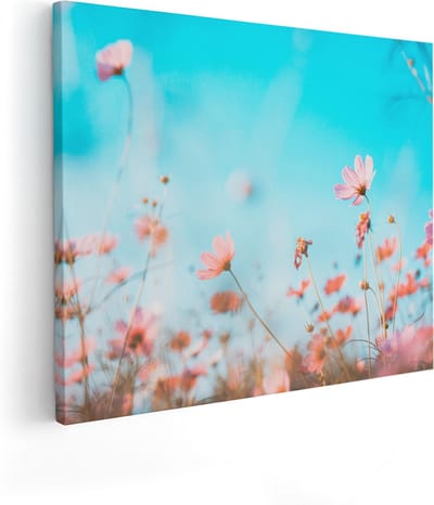 Artaza Canvas Schilderij Bloemen - 100x80 cm - Groot - Wanddecoratie Bloemenveld - Muurdecoratie Roze - Schilderijen Op Canvas