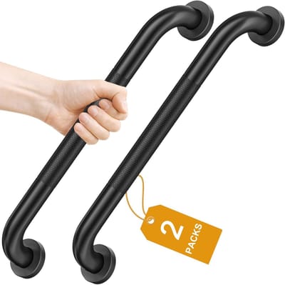 PromoHome 2-Pack 40 cm Mat Zwarte Douche Greep, RVS Wandbevestiging Veiligheids Handgreep, Badkamer Balans Stang, Antislip Ondersteuningsrail