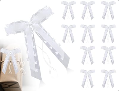 Set van 10 Witte Trouwauto Versieringen met Hartvormige Strikken voor Achteruitkijkspiegel en Handvatten, Perfect voor Bruiloften en Feesten