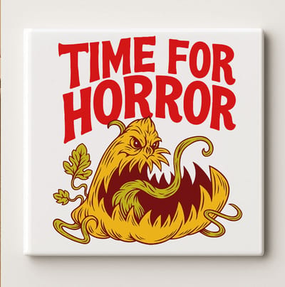 Time for Horror Monster Tegel 15x15cm – Griezelige Halloween Wanddecoratie, Angstaanjagende Huisdecoratie, Perfect Cadeau voor Horrorliefhebbers