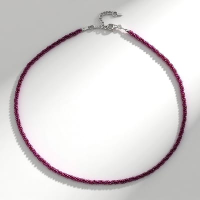Cavill - Zilveren Halsketting 925 Sterling Zilver Rhodium - 0.74 ct Magenta Granaat Tanzania - Ronde Gefacetteerde Kralen - Elegant Verstelbaar