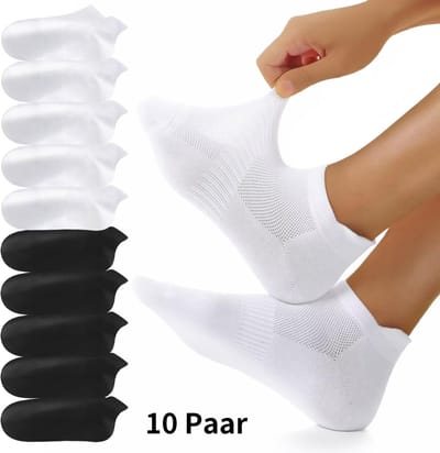 Sneakersokken Herren Dames- Enkelsokken - 10 Paar - katoen - Sportsokken - Sokken - Sneakersokken Dames 43 46 - Wit 5 Paar & Zwart 5 Paar - Maat 43-46