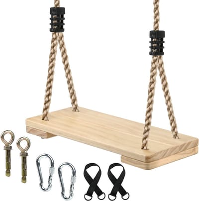 Famanu – Houten schommelplank voor binnen en buiten, verstelbaar touw, belastbaar tot 170 kg