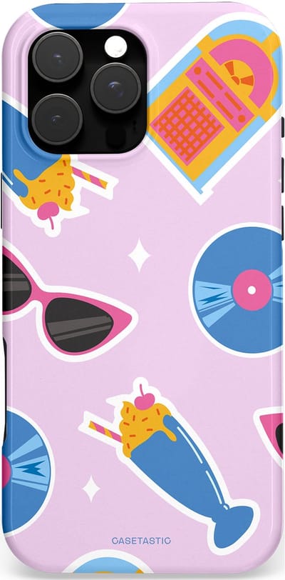 Casetastic hoesje geschikt voor Apple iPhone 16 Pro Max - MagSafe - Dubbellaagse bescherming - Jukebox vibes - Fashion Case - Lichtroze Lavendel Wit Lichtblauw