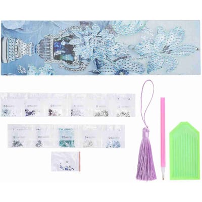 Marque-pages de peinture diamant DIY avec pompon Artisanat Cadeau pour la maison, le bureau, l'école AA390 ?Vase white