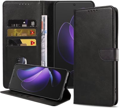 Geschikt voor Oppo Reno 13 Pro Telefoonhoesje Kunstleer met Magnetisch lipje en Pasjeshouder Book Case met Klepje - Walletcase with Cardslot - Zwart - Smartphonica geschikt voor Oppo Reno 13 Pro