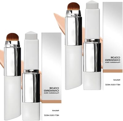 Dubbelzijdige foundationkwasten met spons en kleurveranderende foundationstick voor een perfecte teint