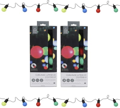 Home Deco Factory Feestverlichting lichtsnoer - 2x - 20 LED lampen - gekleurd - 1070 cm - buiten - tuinverlichting