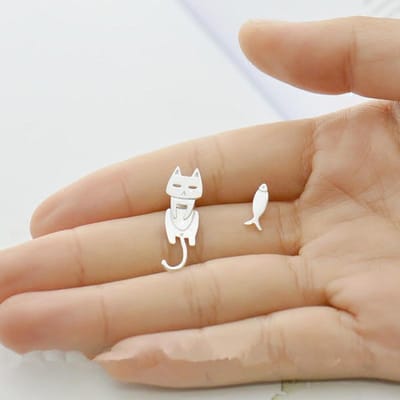 1 paar asymmetrische kattenvis oorbellen voor vrouwen cadeau mode oorbellen sieraden cadeau zilver