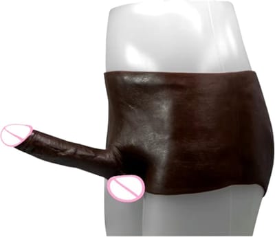 Black Penis dildo strap-on broek - Elastisch - voorbinddildo- Siliconen penis short - Unisex - Realistisch - One size L t/m 3XL