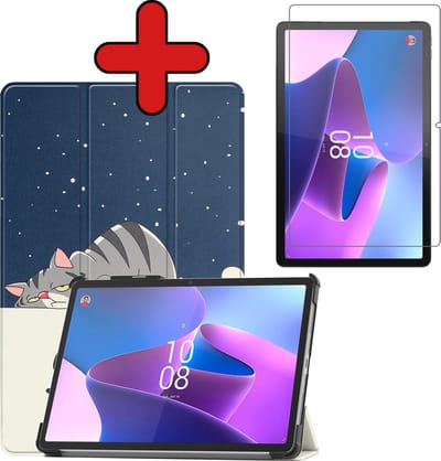 Hoesje - Geschikt voor Lenovo Tab P11 Pro - Met Screenprotector - Trifold Bookcase Hoes - Hard Cover Case - Met Uitsparing Geschikt voor Lenovo Pen - Hardcover Book - Tablethoes - Kat