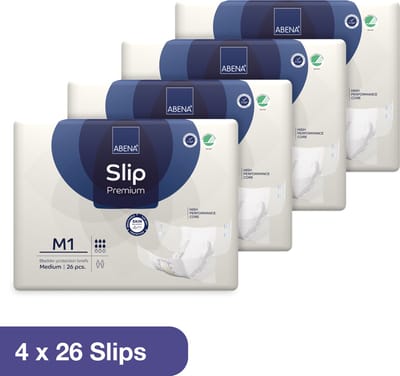 ABENA Incontinentie Slip Premium M1 - Eendelig Verband ter Bescherming van Zwaar Urineverlies en (Dunne) Ontlasting - Perfecte Aansluiting door Flexibele Sluitstrips - 104 Stuks