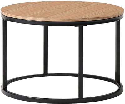 Vente-unique Uitschuifbare salontafeltjes van mdf, gehard glas en zwart metaal - Transparant en naturel - REMINA