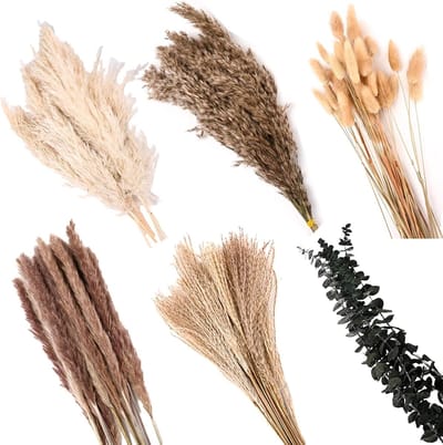 Dried Pampas Grass Decoratie Set van 110 Stuks, Natuurlijke Droogbloemen voor Boho Interieur, Perfect voor Bruiloften, Slaapkamers en Tafelversieringen