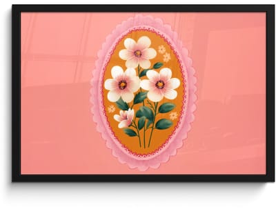 Poster in lijst - Fotolijst 60x40 cm - Posters - Illustratie - Bloemen - Rand - Roze - Posterlijst zwart - Decoratie - Wanddecoratie woonkamer - Muurdecoratie slaapkamer