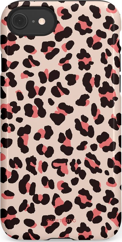 Casetastic hoesje geschikt voor Apple iPhone SE / Apple iPhone 7 / Apple iPhone 8 - Dubbellaagse bescherming - Tropische Panter - Fashion Case - Zand Zwart Koraal