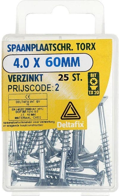 Deltafix spaanplaatschroef platkop / torx / met nibs / type 17 snijpunt verzinkt 4.0 x 60 mm 25 st.