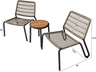 3-delig Bistro Set - Balkonmeubilair - Tuinmeubel -Tafel & stoelen - Stevig Gegalvaniseerd Staal & Handgevlochten Touw - Massief Hout, 160 Kg Belastbaar