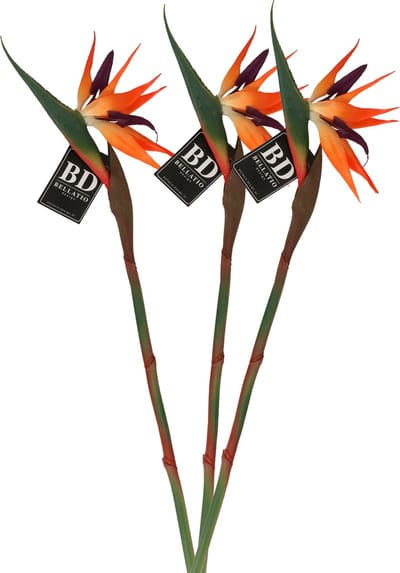 Bellatio Design Kunstbloem Strelitzia - 3x - 84 cm - losse steel - kunst zijdebloem - Paradijsvogelplant