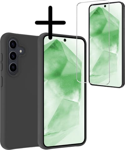 Hoesje Met Screenprotector - Geschikt voor Samsung Galaxy A55 - Sterk & Shockproof - Back Cover - Siliconen Case - Telefoon Hoes - Zwart