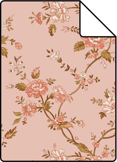 Proefstaal ESTAhome behang vintage bloemen terracotta roze - 26.5 x 21 cm - 131567-S