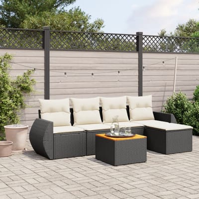 vidaXL - 6-delige - Loungeset - met - kussens - poly - rattan - zwart