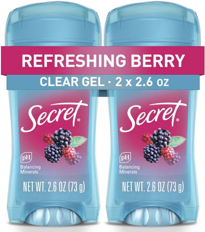 Secret Fresh Antiperspirant Deodorant for Women, 72hr Breathable Sweat & Odor Protection, Instant Freshness & Gentle, PH Balancing Minerals, Clear Gel, Refreshing Berry Scent, 2.6 oz (Pack of 2)