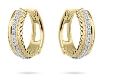 14 Karaat Gouden Klapoorringen | Drie Rijen Met Zirkonia | 15 mm | Luxe Cadeau | Jonline