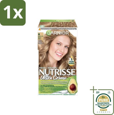 1 x Garnier - Nutrisse Ultra Crème 8 - Haarkleuring - Lichtblond - Intens Voedend - Permanente Kleur- Haarkleuring - Lichtblond - Voedende Haarverf - Permanente Kleur - Grijsdekking
