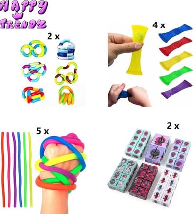 Happy Trendz® Mega Fidget Toys Pakket 13 Stuks - fidget toys pakket - Nieuwste TikTok Trend - - Mesh Marble - Fidget Cube - Fidget Infinity Cube - friemel ketting