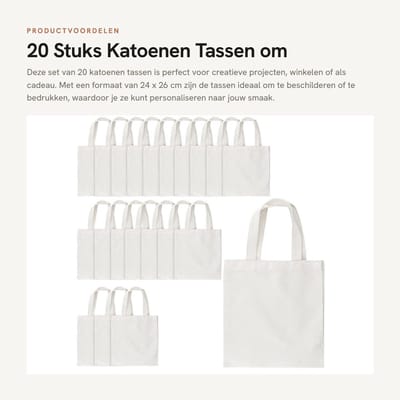 Dailygoods- Katoenen Tassen 20 Stuks - Jute Zakken - 24 x 26 cm - Stevige Hengsels - Creatieve Projecten - Ideaal voor Winkelen - Boodschappentas