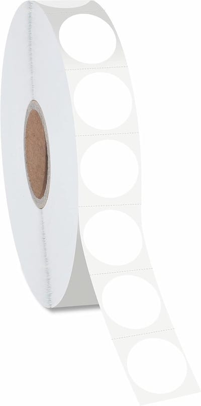 SnelShoppen - 1500 Stuks Ronde Witte Stickers, Permanente Inventaris Labels met Perforatielijn op Rol voor Kantoor, Retail, Thuis, Klaslokaal, Magazij