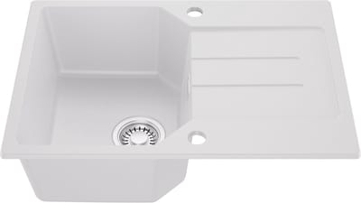 Anycee MAX Granieten Spoelbak 65x45CM - Spoelbakken Keuken Wit - Spoelbak Met Planchet en Afdruiprek - Spoelbakken Incl. Sifon en Afvoerzeefje