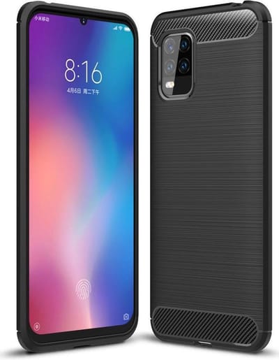 Geborsteld TPU Hoesje Geschikt voor Xiaomi Mi 10 Lite | Beschermhoes | Back Cover | Flexibel TPU | Stijlvol Carbon | Dun | Geborsteld Zwart