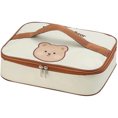 Boîte à lunch isotherme en acier inoxydable 304 avec cuillère, baguettes, sac de rangement, ensemble de conteneurs isothermes portables pour enfants, boîte à bento beige
