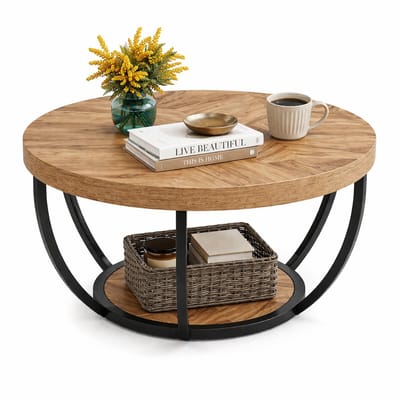 House of Balance Salontafel rond - Koffietafel - Woonkamer Tafel - Bijzettafel - 2 Laags - Industrieel - 80 Ø Cm
