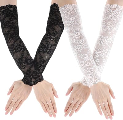 Lange Vingerloze Kanten Handschoenen voor Dames - Elegante Armwarmers met Bloemenprint voor Bruiloften en Feestjes