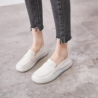 Chaussures Simples pour Femmesété Nouveau Britannique Tout-Aller Cuir Semelle Souple Blanc Semelle Plate Amour Infirmière Chaussures Femmes Enceintes 37 noir
