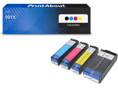 PrintAbout huismerk Inktcartridge 991X (M0K02AE + M0J90/94/98AE) 4-kleuren Multipack Hoge capaciteit Geschikt voor HP