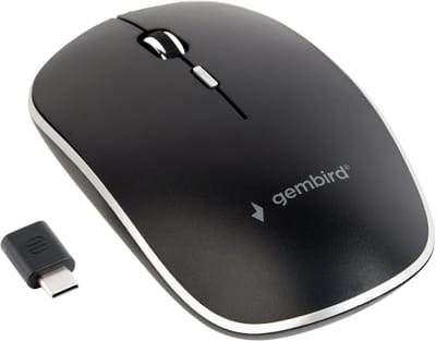 Gembird Silent wireless optical mouse - USB-C receivcer - Muis - Optisch - 4 knoppen - Zwart