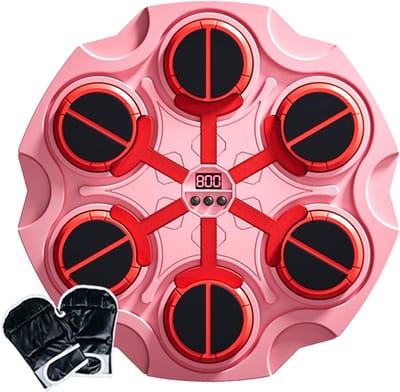 Boksapparaat voor Thuis - Bokstrainer Muziek - Fitness Thuis - Interactieve Lichteffecten - 38.7 x 35.3 x 9.1 cm - Roze