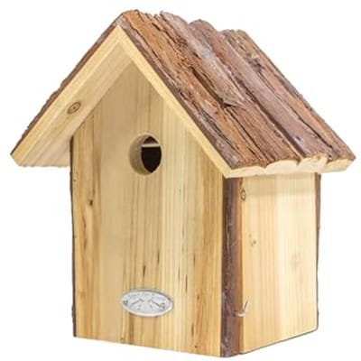 Vogelhuis voor pimpelmezen en andere wilde vogels - Houten nestkast voor tuin en balkon, weerbestendig met schorsdak, 20 x 17,8 x 30,8 cm