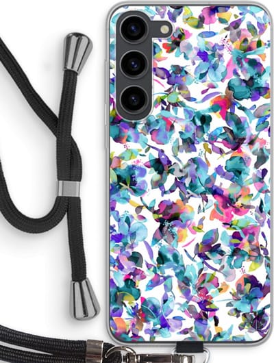 Case Company® - Hoesje met koord geschikt voor Samsung Galaxy S23 Plus hoesje met Koord - Hibiscus Flowers - Telefoonhoesje met Zwart Koord - Bescherming aan alle Kanten en Over de Schermrand