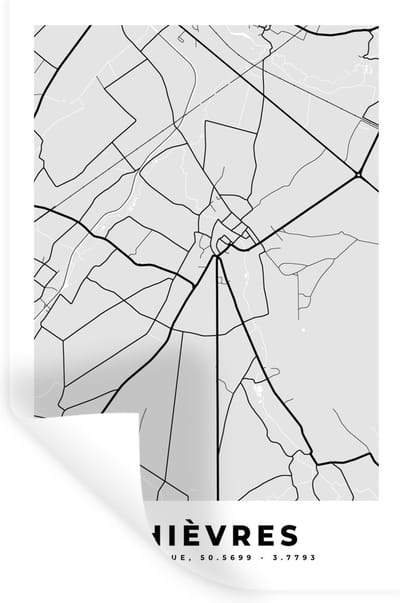 Muurstickers - Sticker Folie - Stadskaart – Zwart Wit - Kaart – Chièvres – België – Plattegrond - 20x30 cm - Plakfolie - Muurstickers Kinderkamer - Zelfklevend Behang - Zelfklevend behangpapier - Stickerfolie