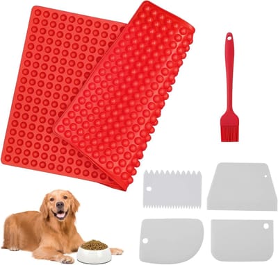 Half Ronde Bakmat met 468 Gaten voor Hondensnoepjes, Silicone Bakvorm, Inclusief Spatel en Borstel voor Perfecte Hondensnacks